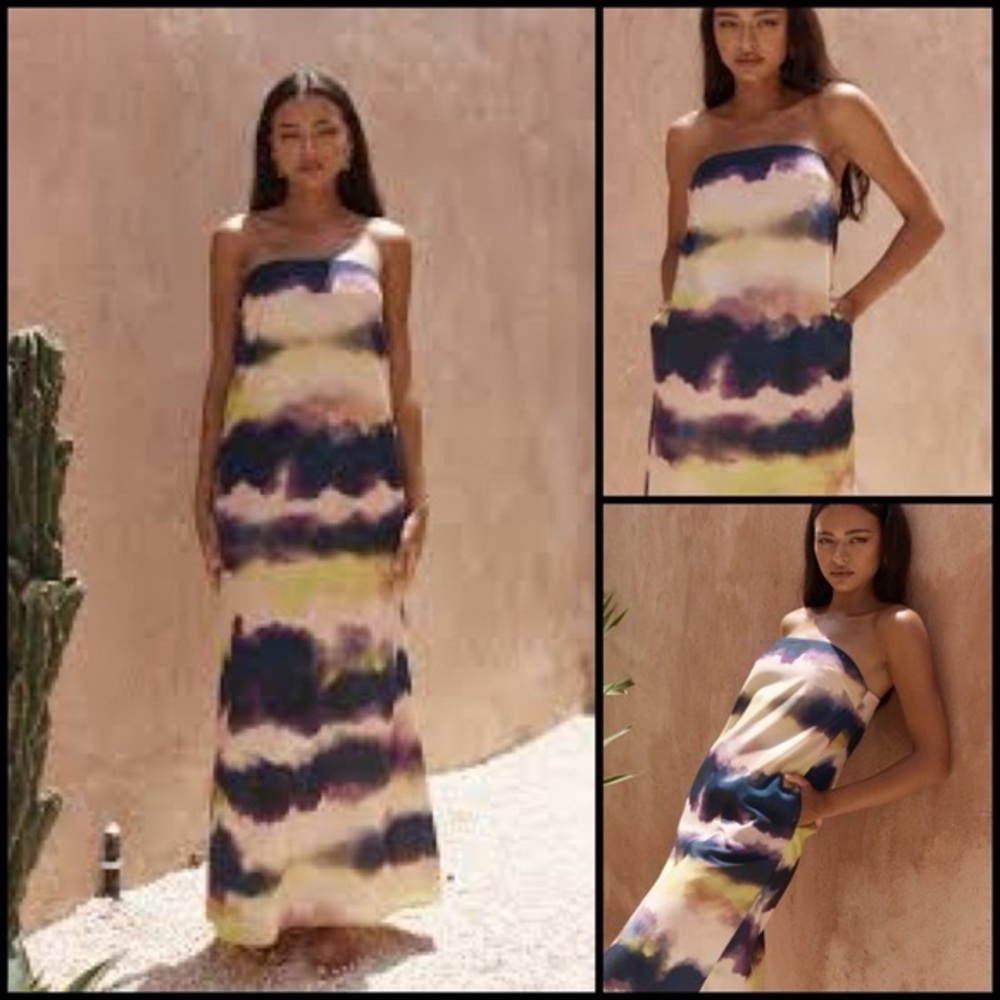 Seven Wonders Oasis Strapless Storm Print Strapless Maxi Boho Column Dress L